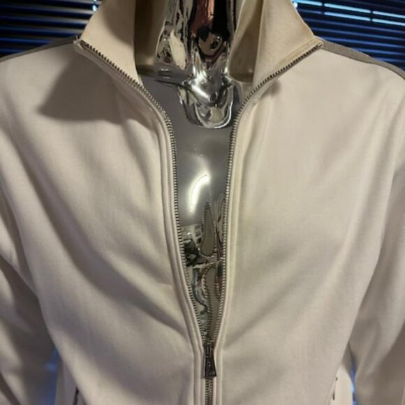RALPH LAUREN UNISEX TRACK JACKET WHITE w GRAY STRIPES- L - Picture 1 of 6